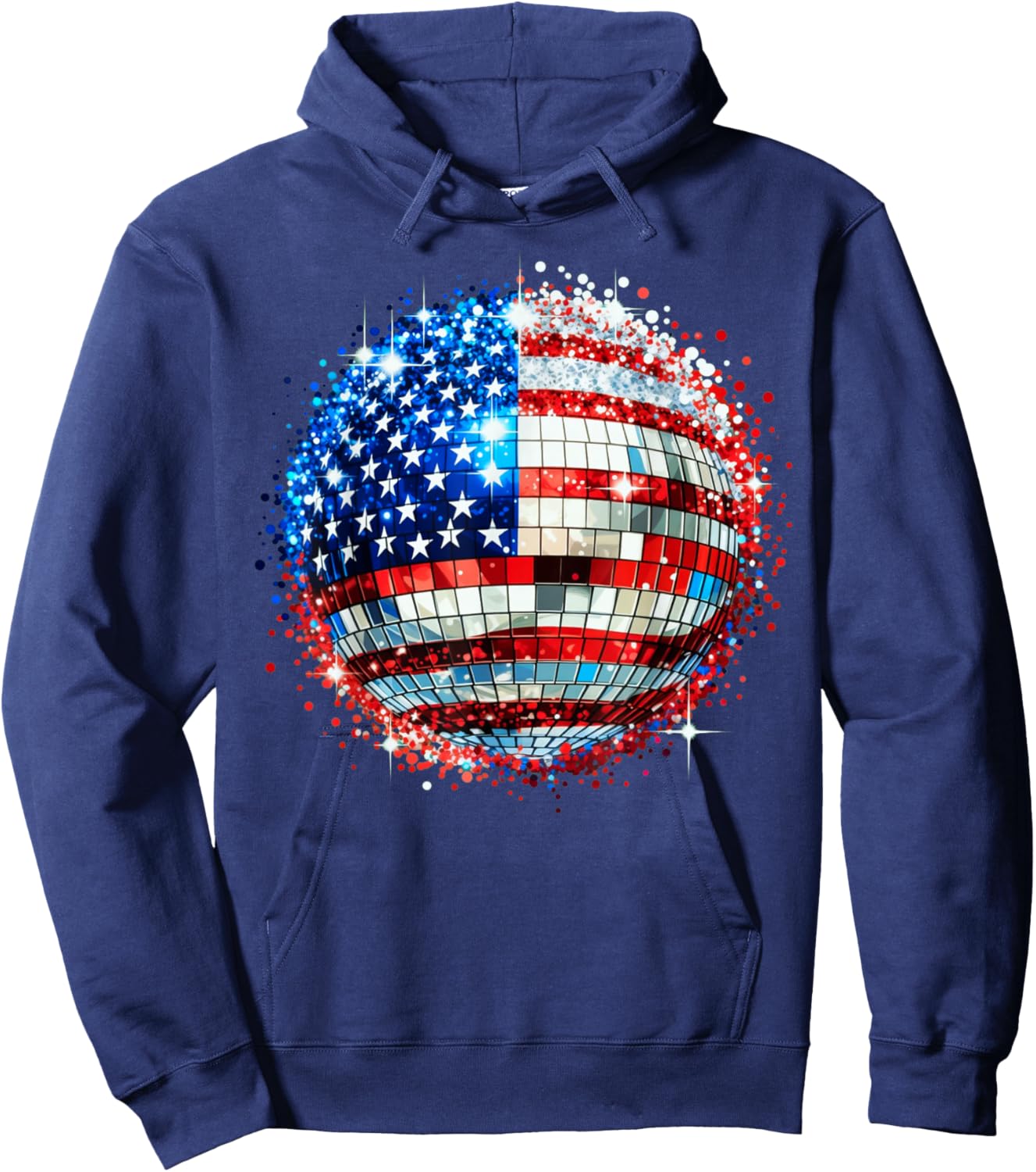 American Flag Disco Ball Patriotic Celebration Hoodie - Hoodie | Navy