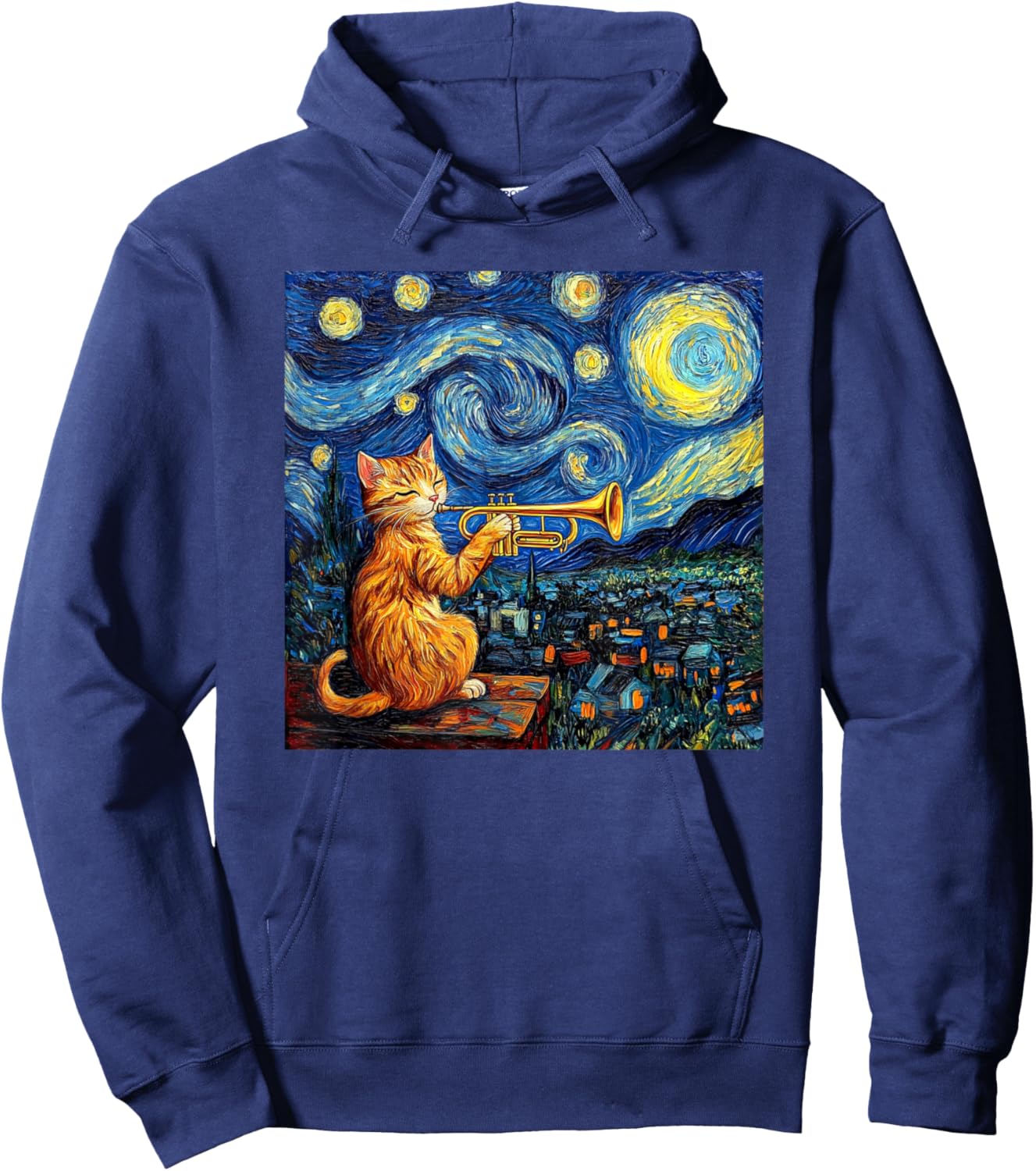 Funny Trumpet Player Cat Shirt Men Kids Hoodie - Hoodie | Navy