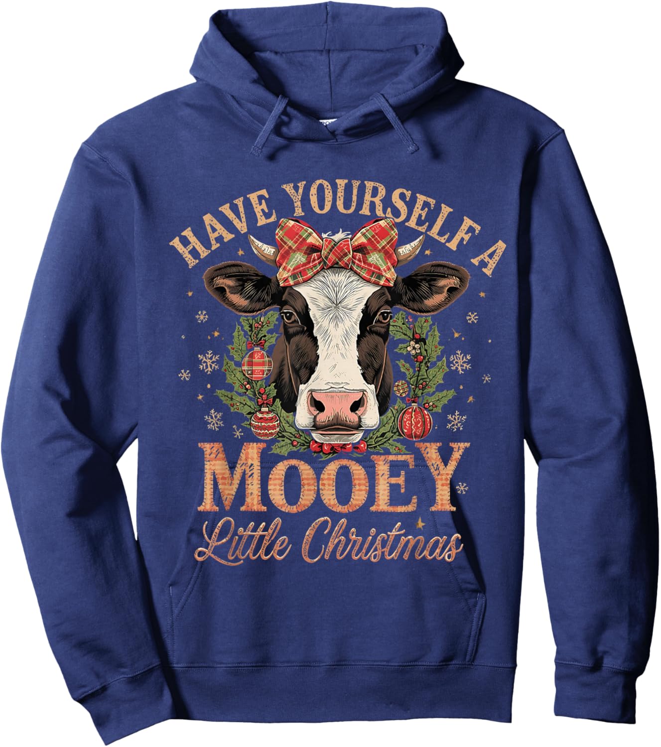 Mooey Little Christmas Cow Holiday Farm Design Hoodie - Hoodie | Navy