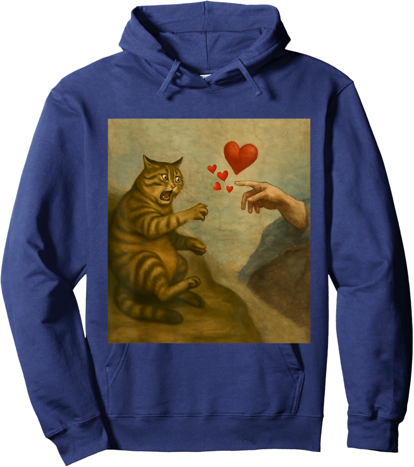 Cat Swatting God's Hand with Hearts Parody Cats Hoodie - Hoodie | Navy