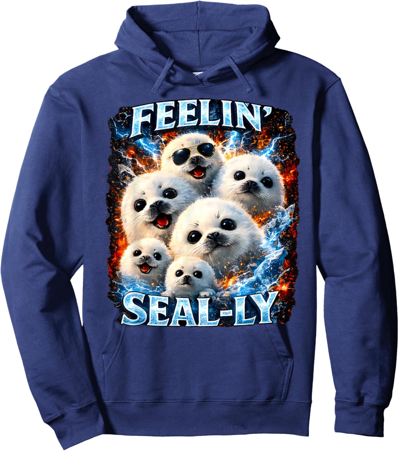 Feelin Seally Harp Seal Pup Bootleg Meme Hoodie - Hoodie | Navy