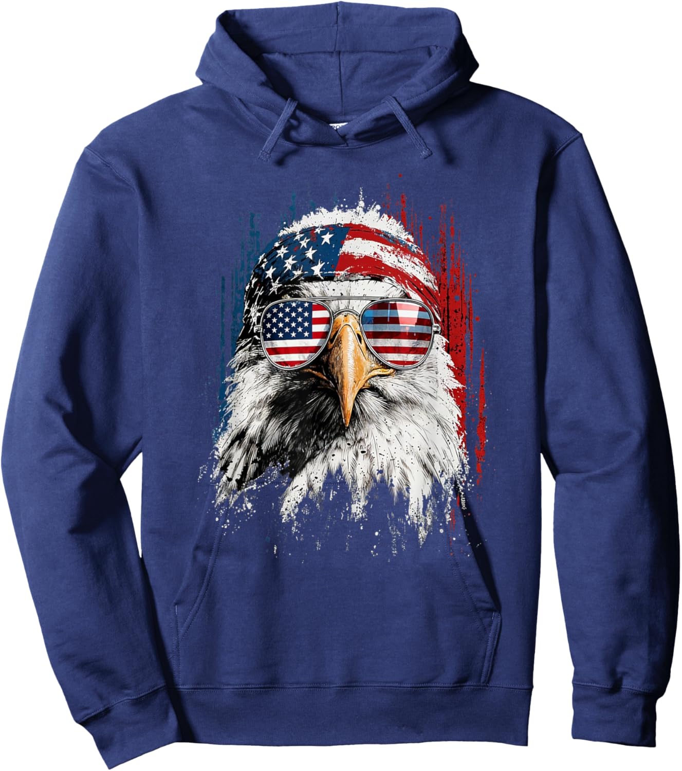 Bald Eagle with Sunglasses in US Style Design Hoodie - Hoodie | Navy