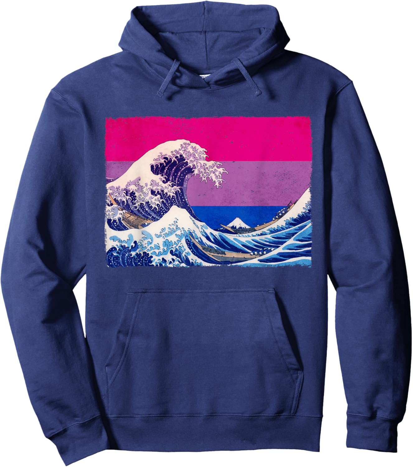 Bisexual Bi Pride Flag Japanese Kanagawa Wave Hoodie - Hoodie | Navy