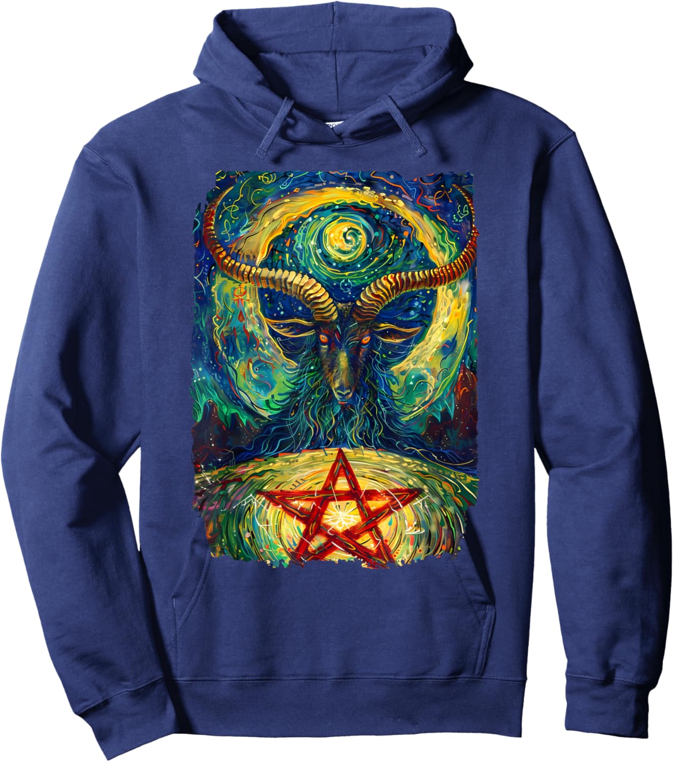 Occult Baphomet Starry Nights Goat Pentagram Hoodie - Hoodie | Navy