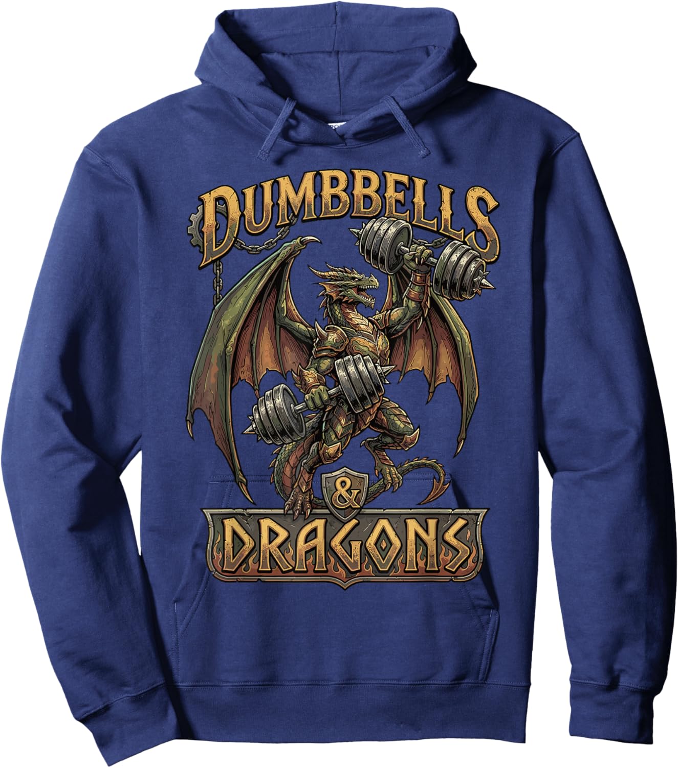 Dumbbells and Dragons Fantasy Gym Gamer Workout Hoodie - Hoodie | Navy