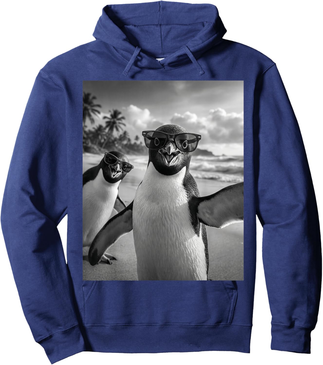 Cool Penguin Selfie at The Beach, Cute Penguins Hoodie - Hoodie | Navy