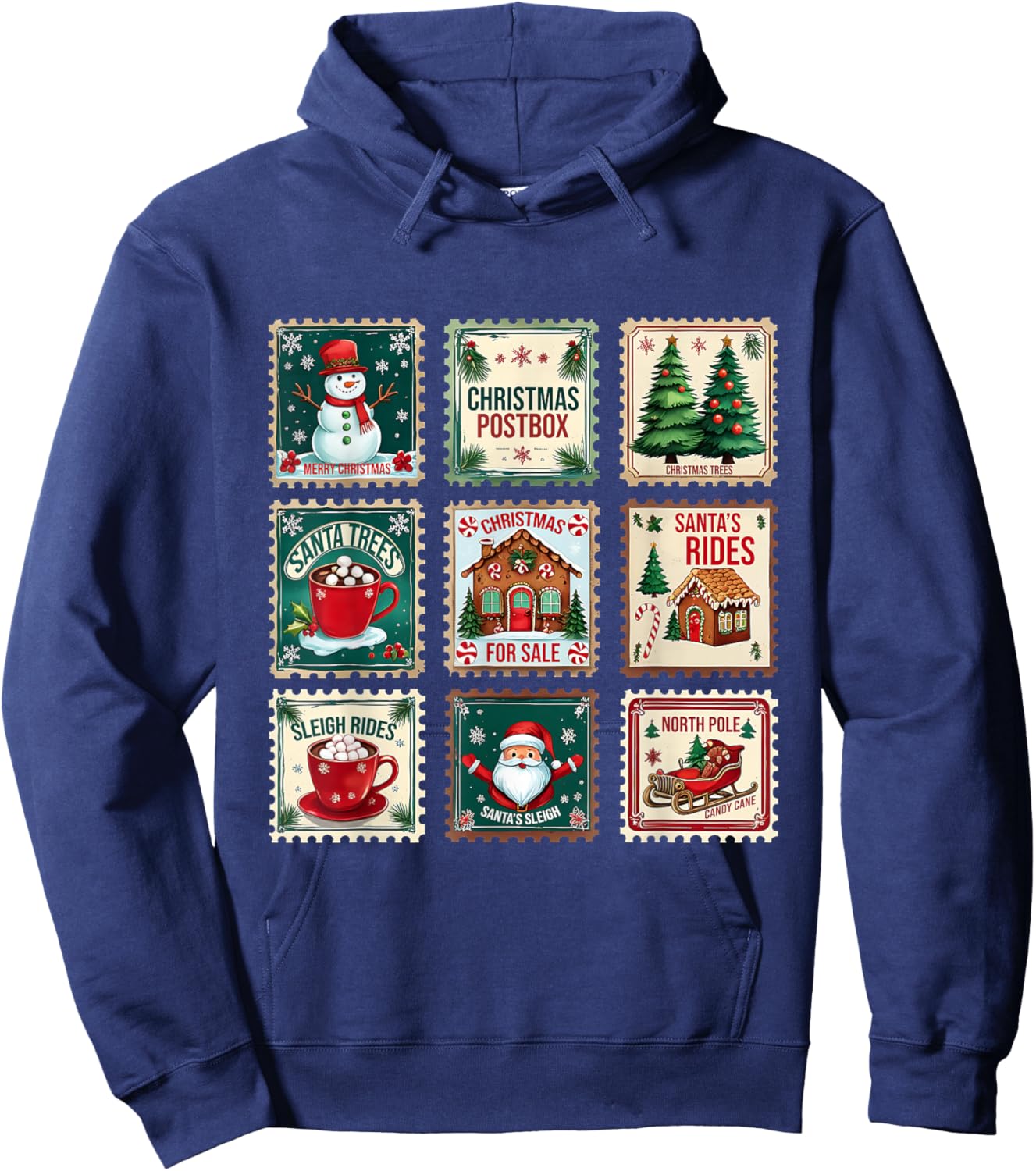 Vintage Christmas Postage Stamp Holiday Design Hoodie - Hoodie | Navy