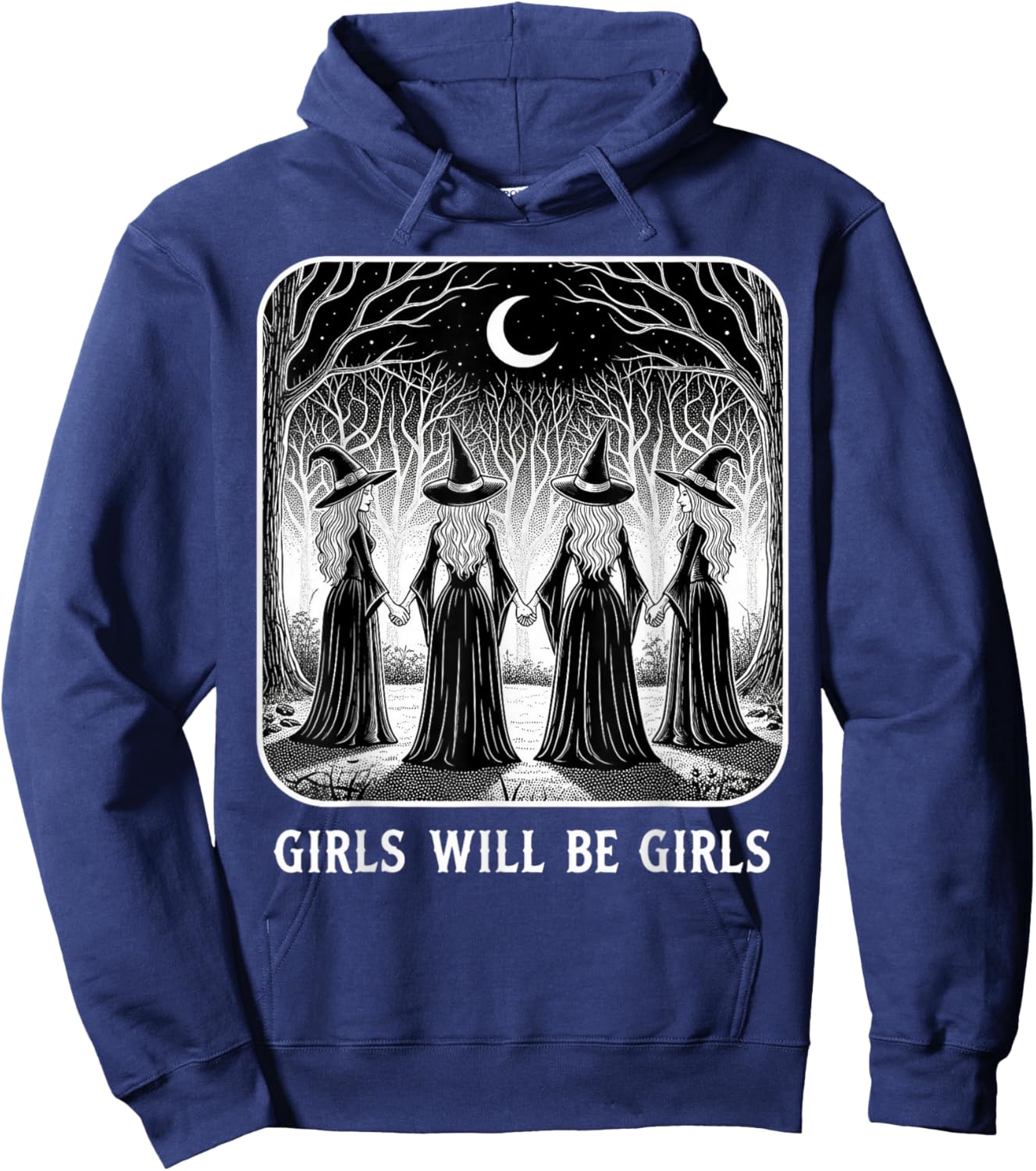 Girls Witchcraft Moon Goth Girl Occult Hoodie - Hoodie | Navy