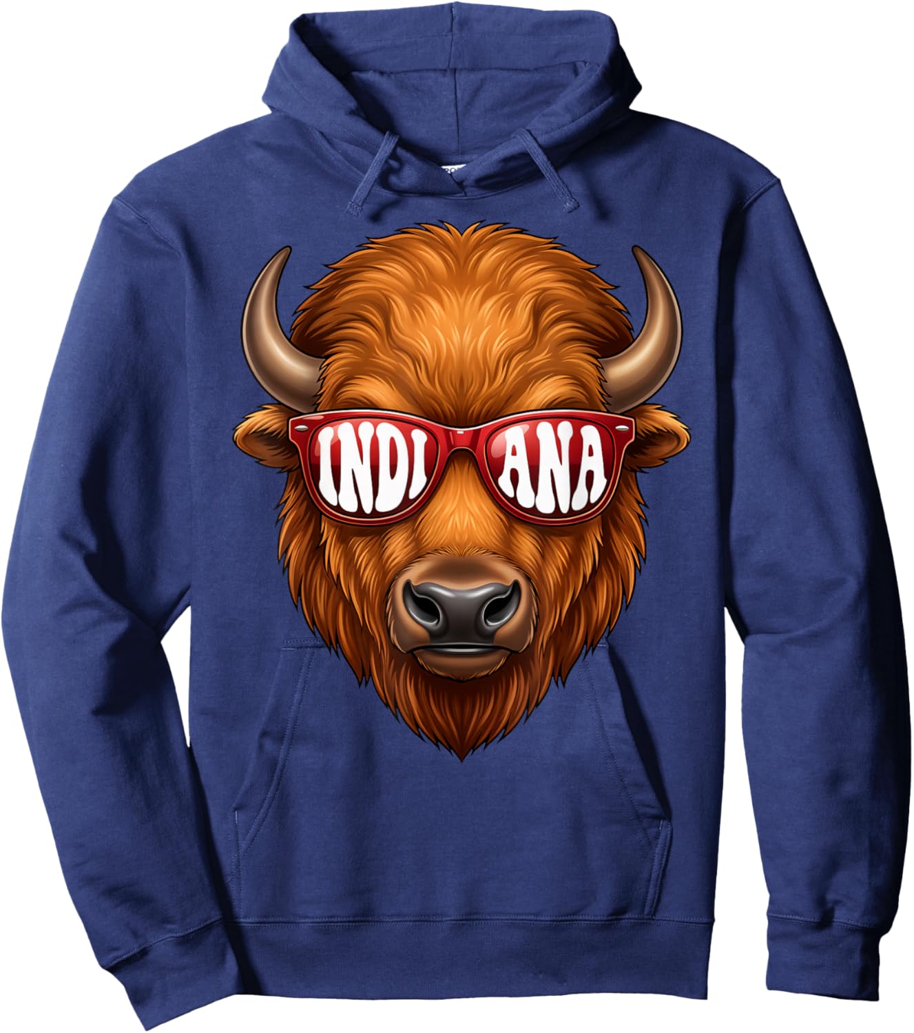 Vintage Bison with Sunglasses Women Kids Hoodie - Hoodie | Navy