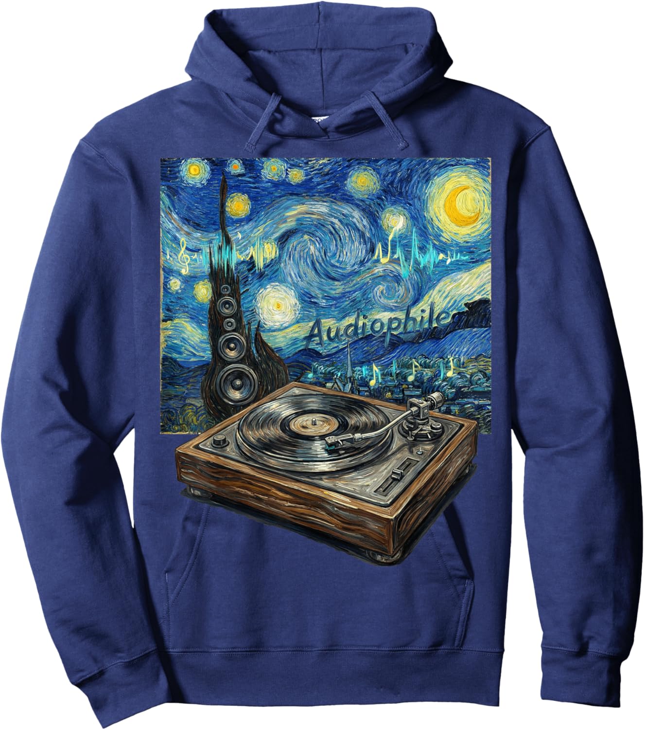 Audiophile Turntable Vinyl Van Gogh Art Gifts Hoodie - Hoodie | Navy