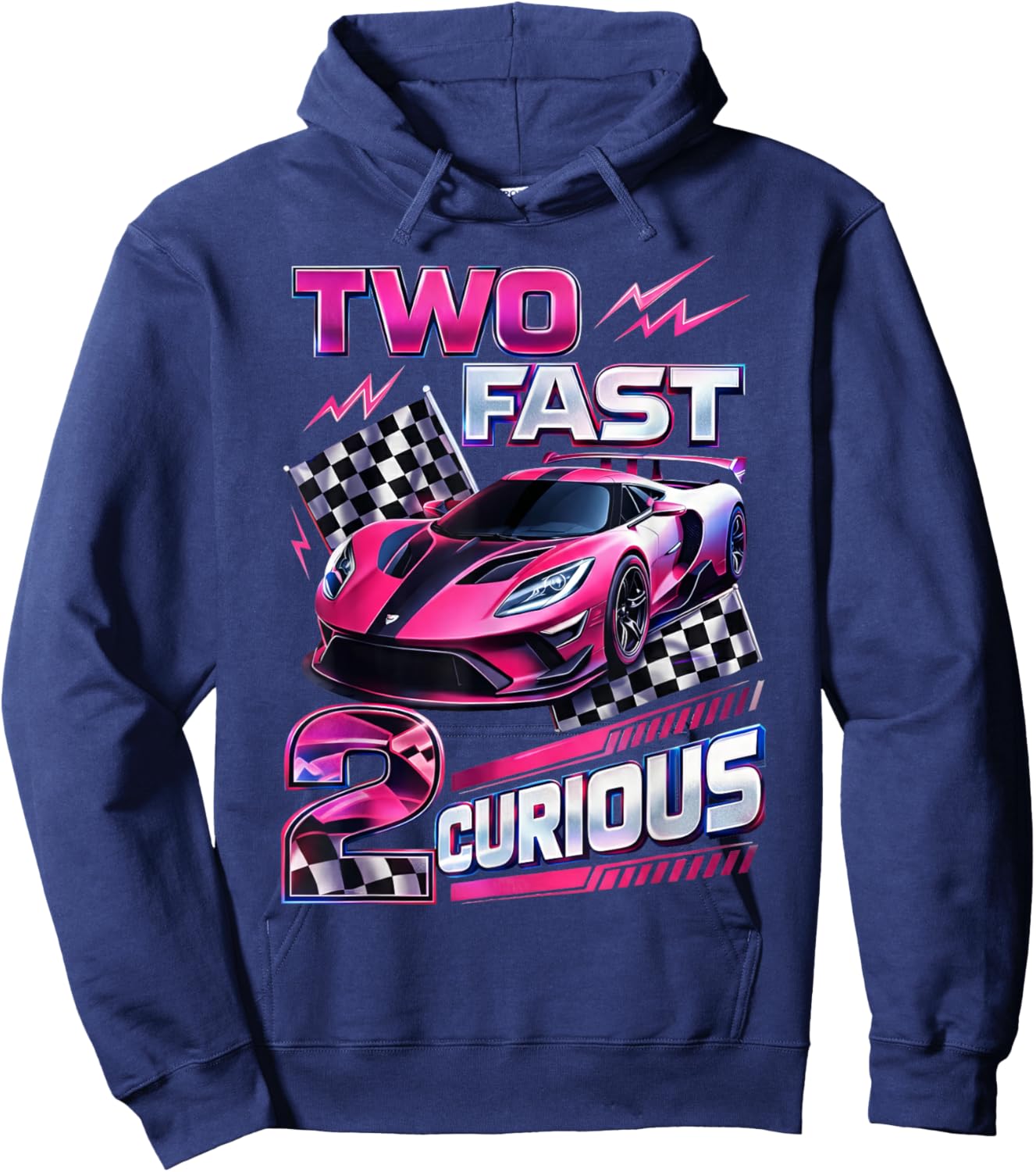 Car Racer 2nd Birthday Girl Two Fast 2 Curious Hoodie - Hoodie | Navy
