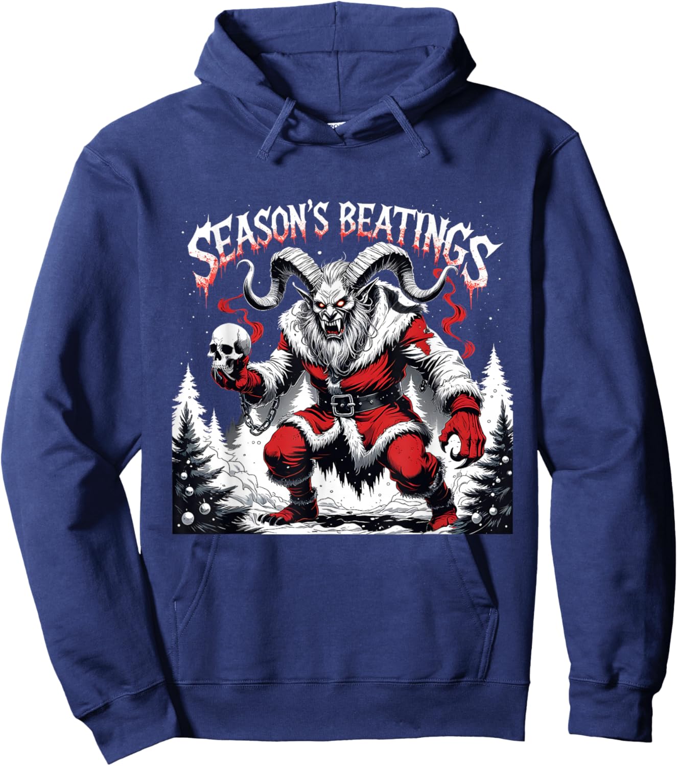 Season’s Beatings Krampus Horror Christmas Hoodie - Hoodie | Navy