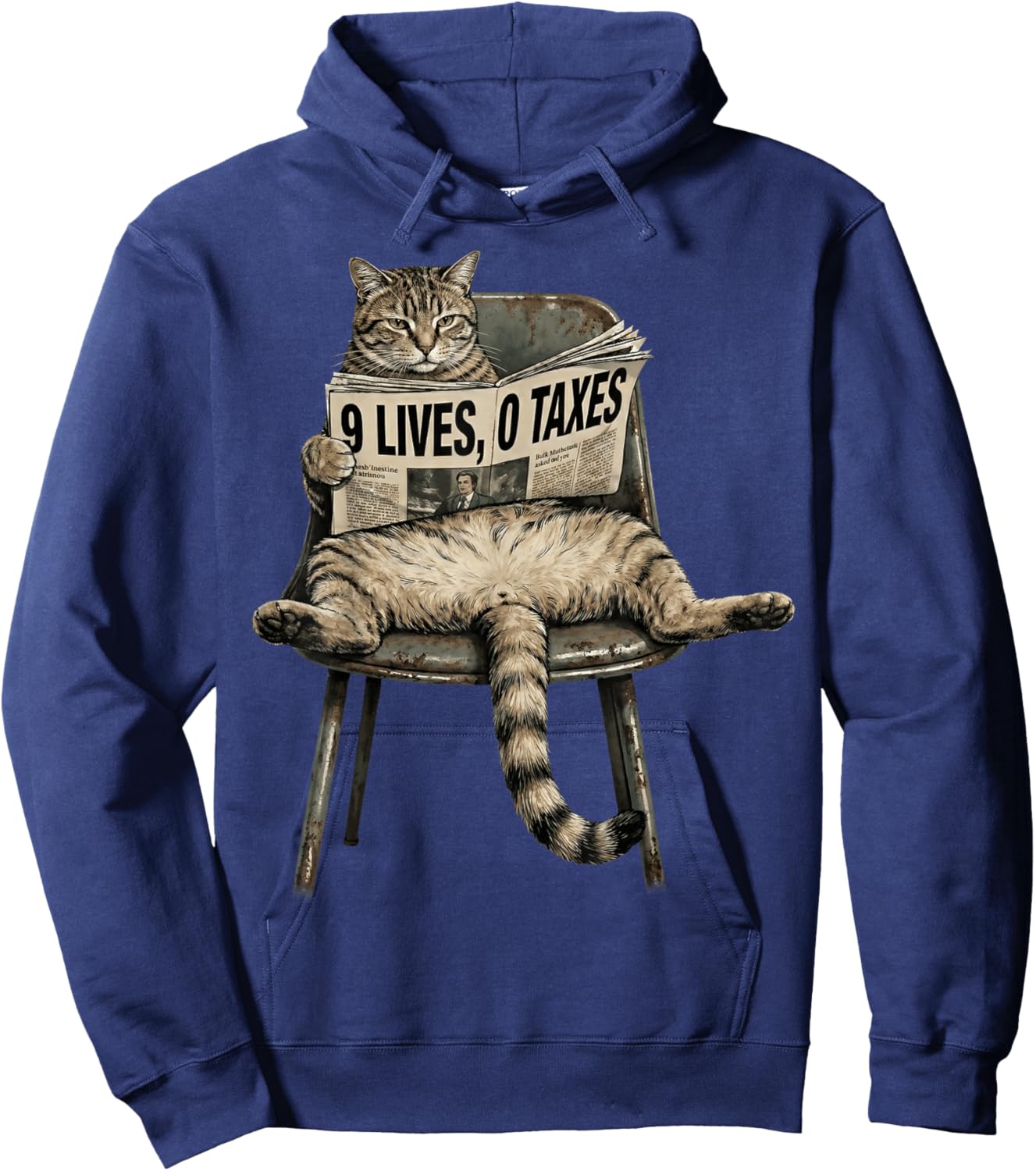 Funny Cat 9 Lives 0 Taxes Humor Lazy Kitty Meme Hoodie - Hoodie | Navy