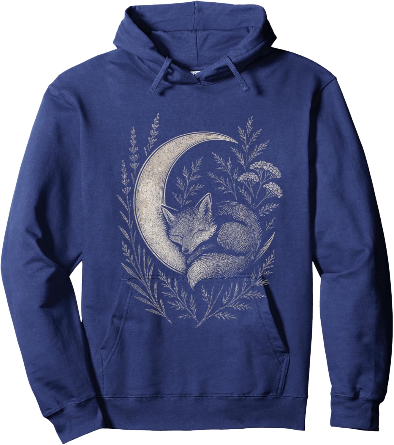 Forest Solstice Fox and Moon Graphic Hoodie - Hoodie | Navy