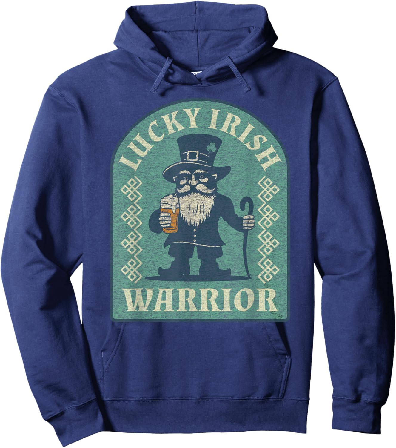 Funny Lucky Irish Warrior Vintage Graphic Hoodie - Hoodie | Navy