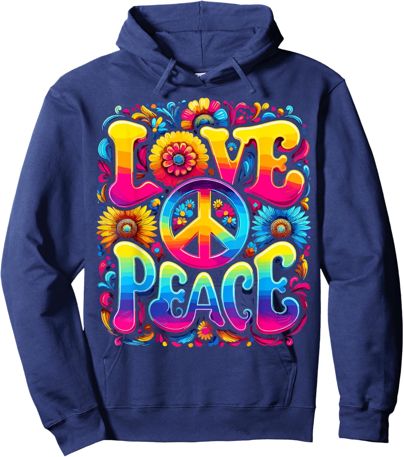Hippie Tie Dye Peace Sign Love Hoodie - Hoodie | Navy