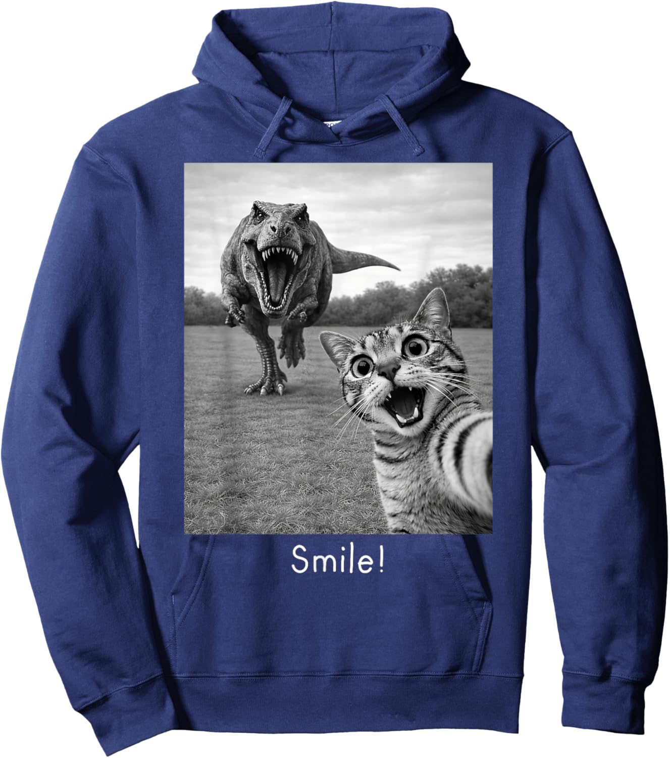 Cat Selfie with T-Rex Dinosaur Smile Hoodie - Hoodie | Navy