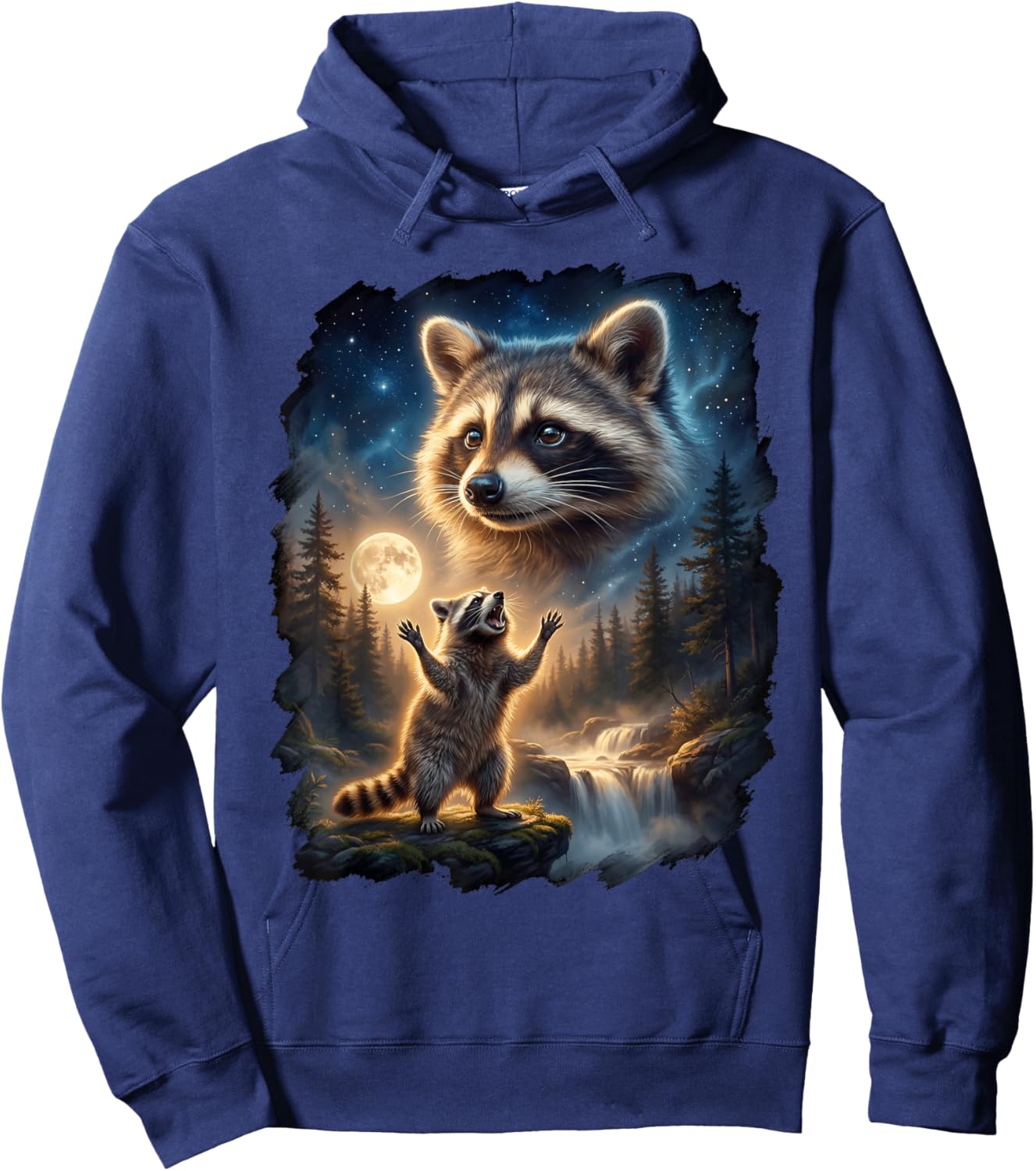 Funny Raccoon Moon Howling Vintage Racoon Hoodie - Hoodie | Navy