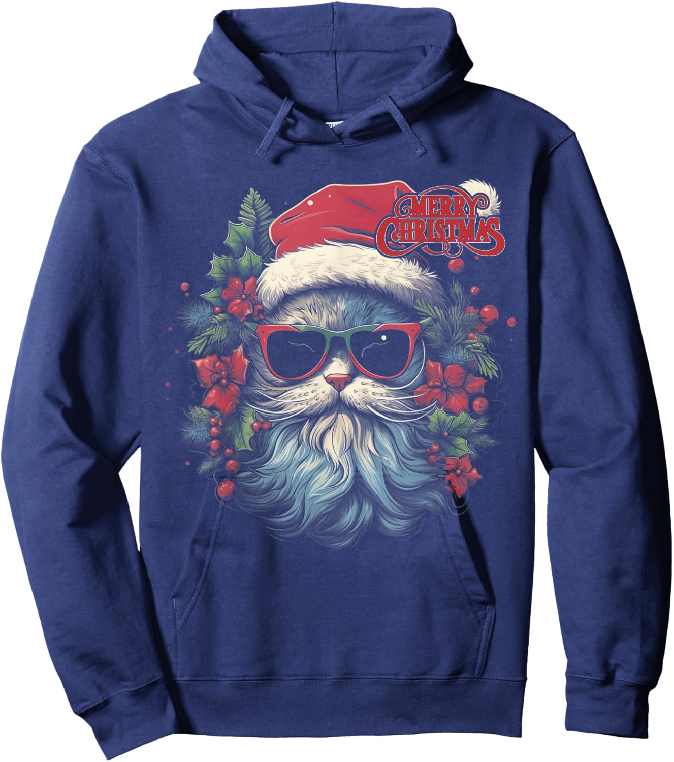 Cat - Christmas Funny Santa Holiday Men Women Hoodie - Hoodie | Navy