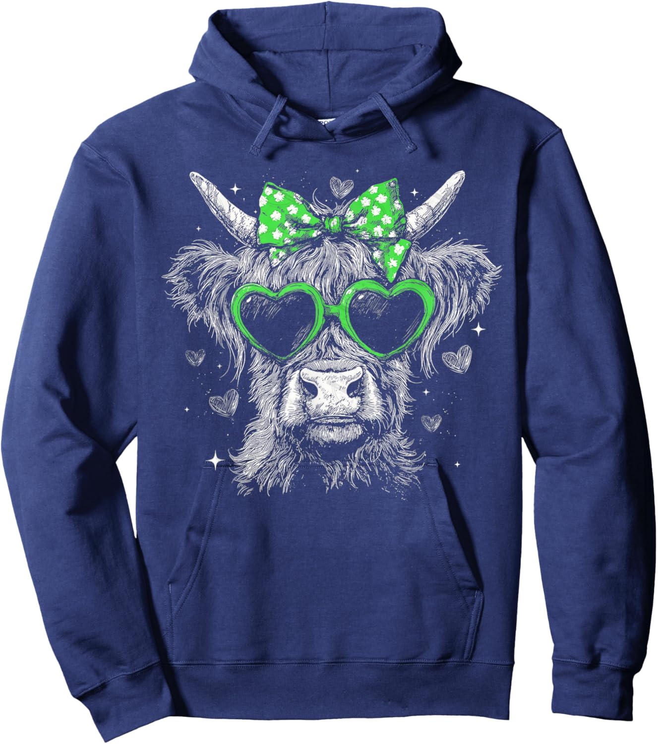 Vintage Highland Cow St. Patrick's Day Hoodie - Hoodie | Navy