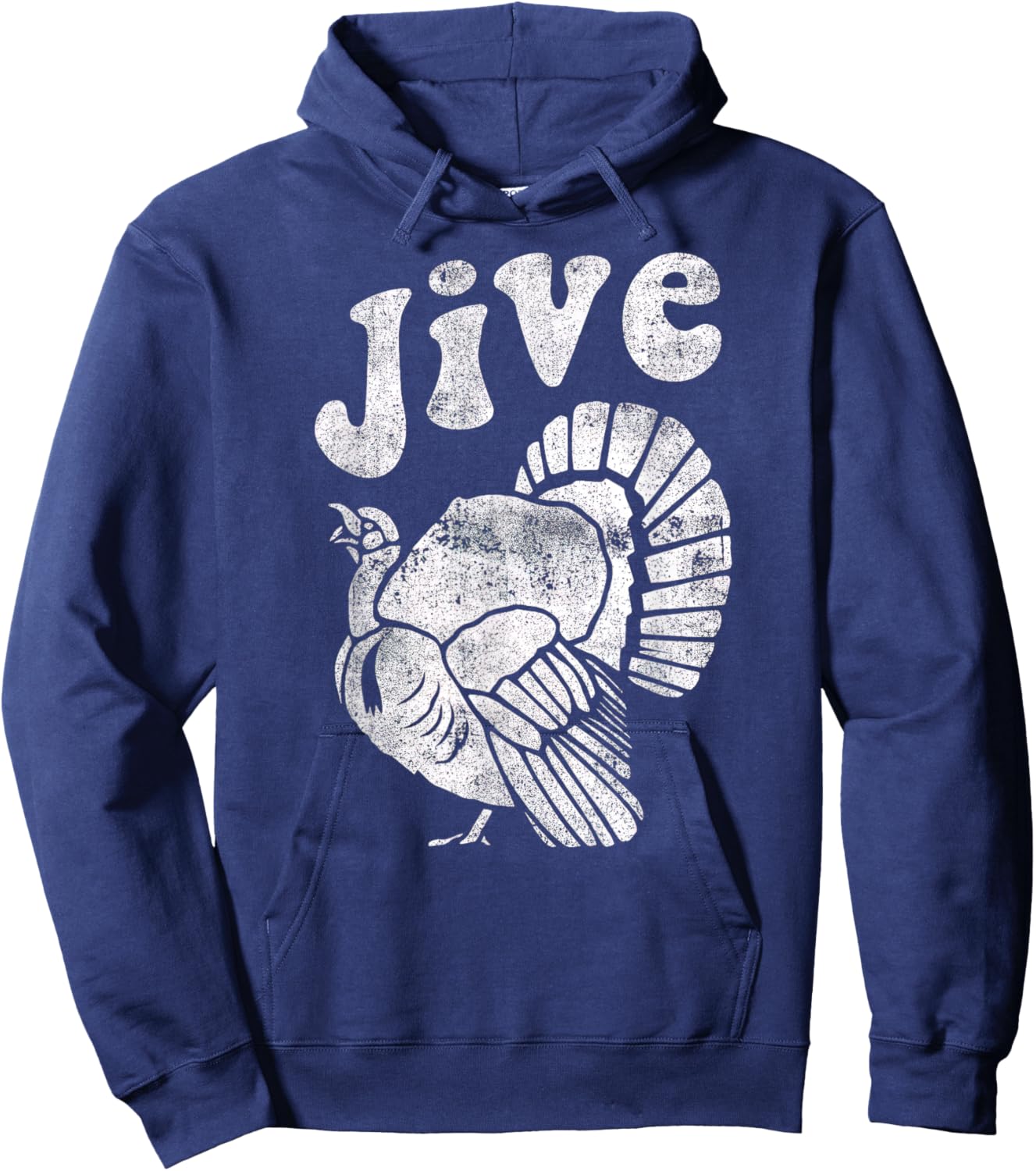 Funny Retro Jive Turkey Distressed Thanksgiving Hoodie - Hoodie | Navy