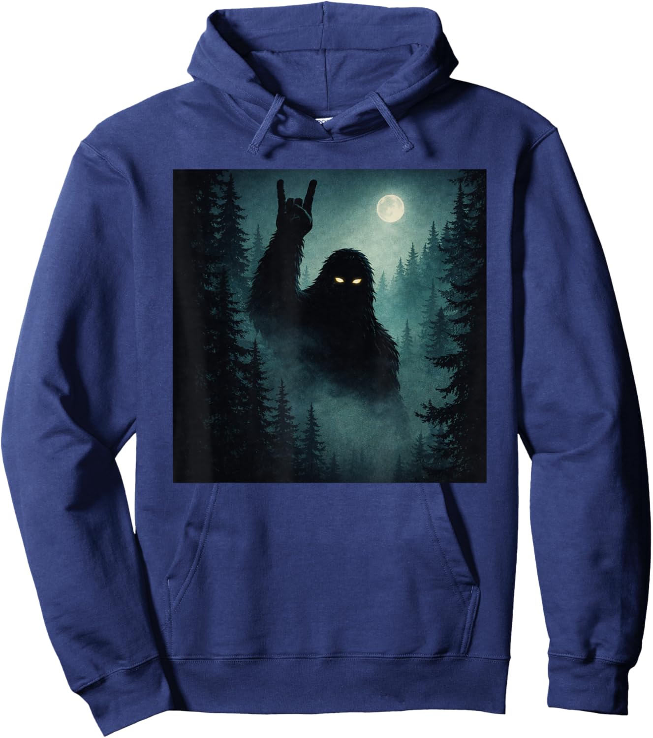 Rock On Bigfoot Sasquatch Cryptid Night Forest Hoodie - Hoodie | Navy