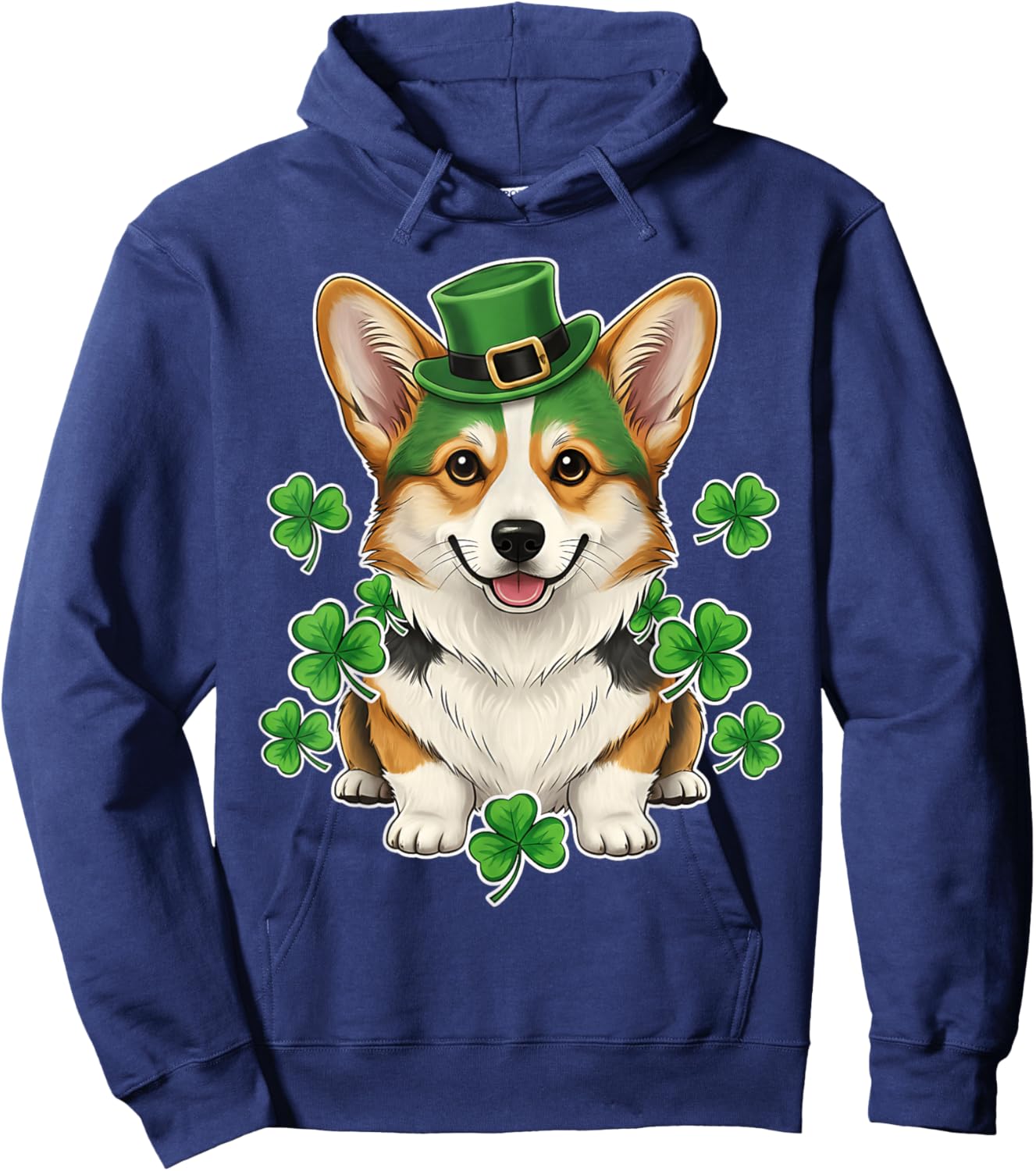 Funny Corgi Dog Shamrock Men St Patricks Day Hoodie - Hoodie | Navy