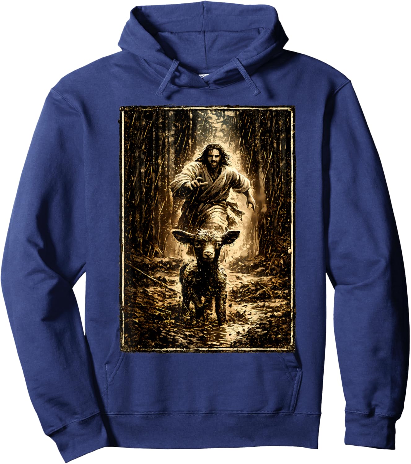 Jesus Chasing Lamb Hoodie - Hoodie | Navy