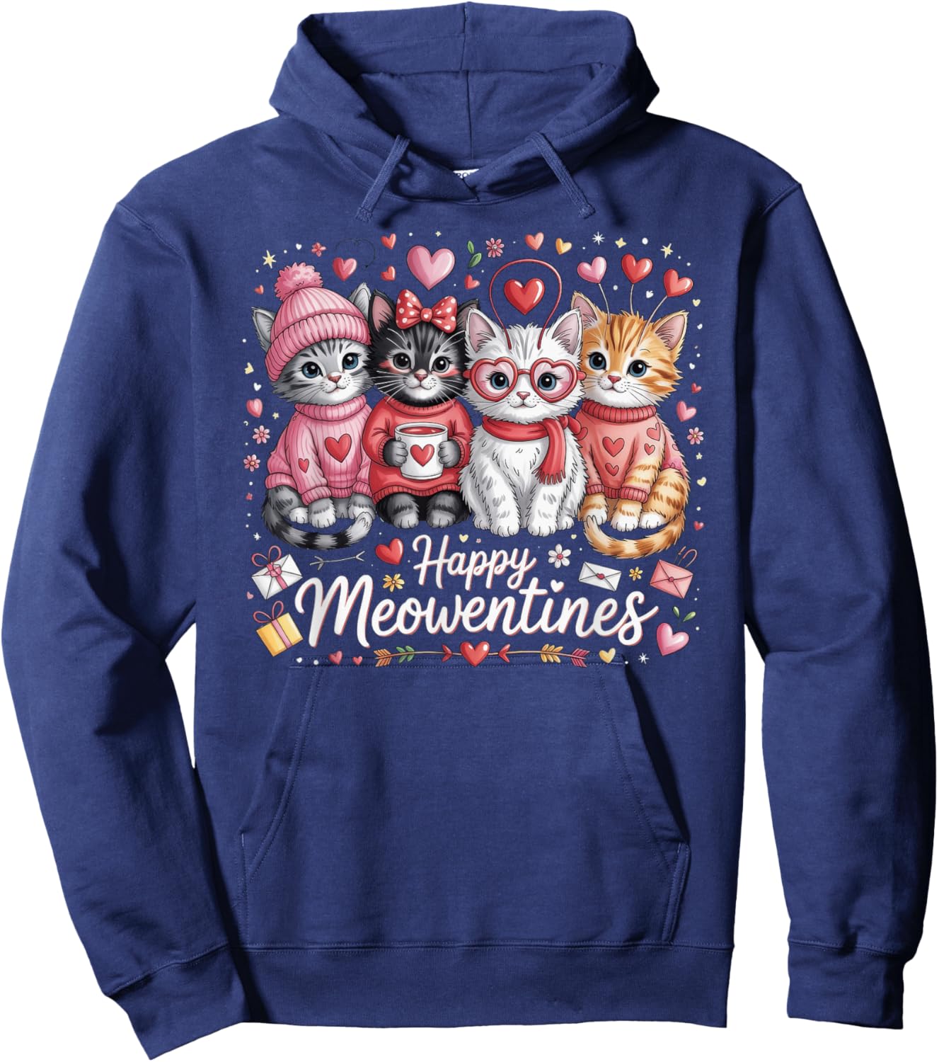 Happy Meowentines Valentine Cat Lovers Hoodie - Hoodie | Navy