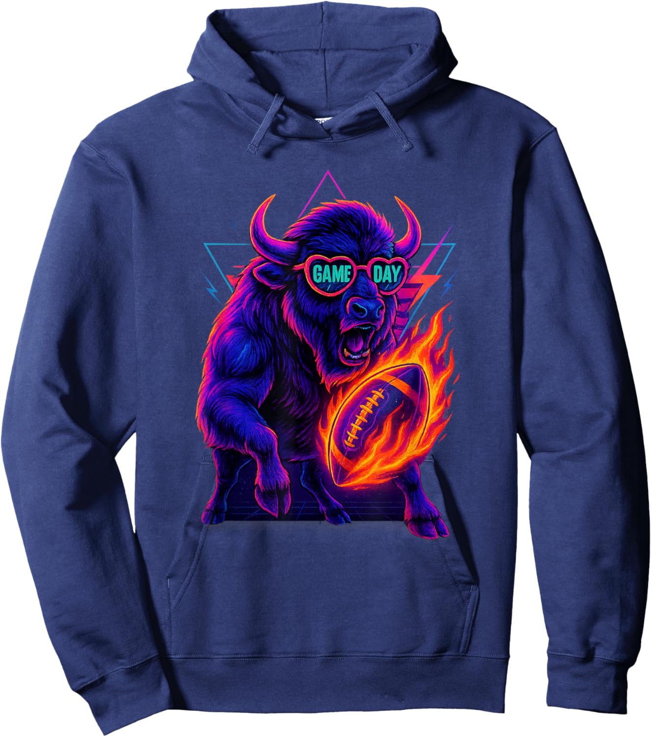 Funny Football Bison Game Day Vintage Shirt Hoodie - Hoodie | Navy