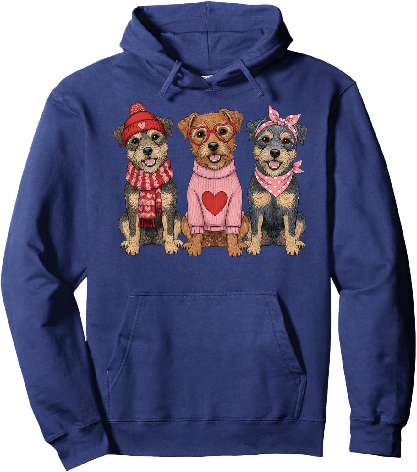 Cute Border Terrier Valentine Dog Hoodie - Hoodie | Navy