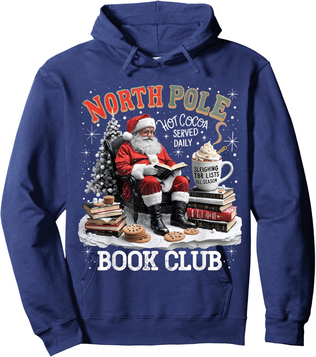 North Pole Book Club Santa Reading Christmas Hoodie - Hoodie | Navy