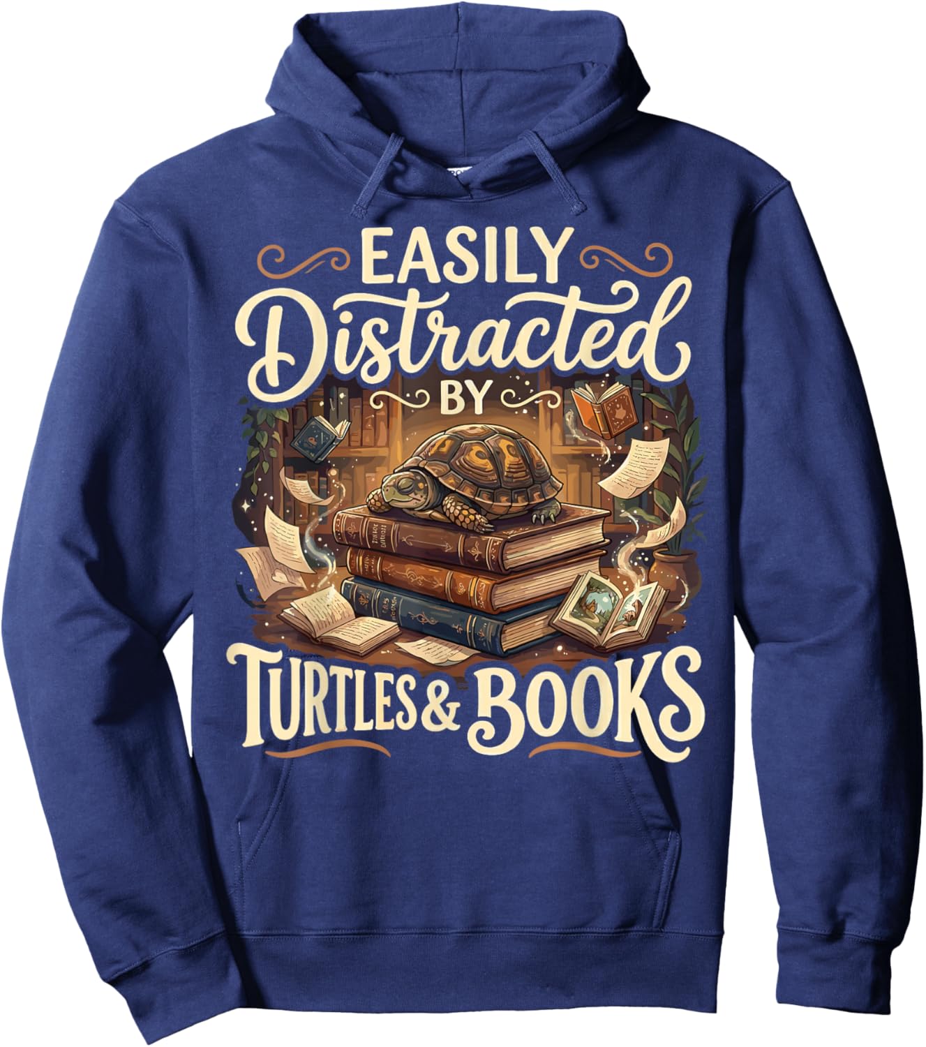 Easily Distracted by Turtles and Books Hoodie - Hoodie | Navy