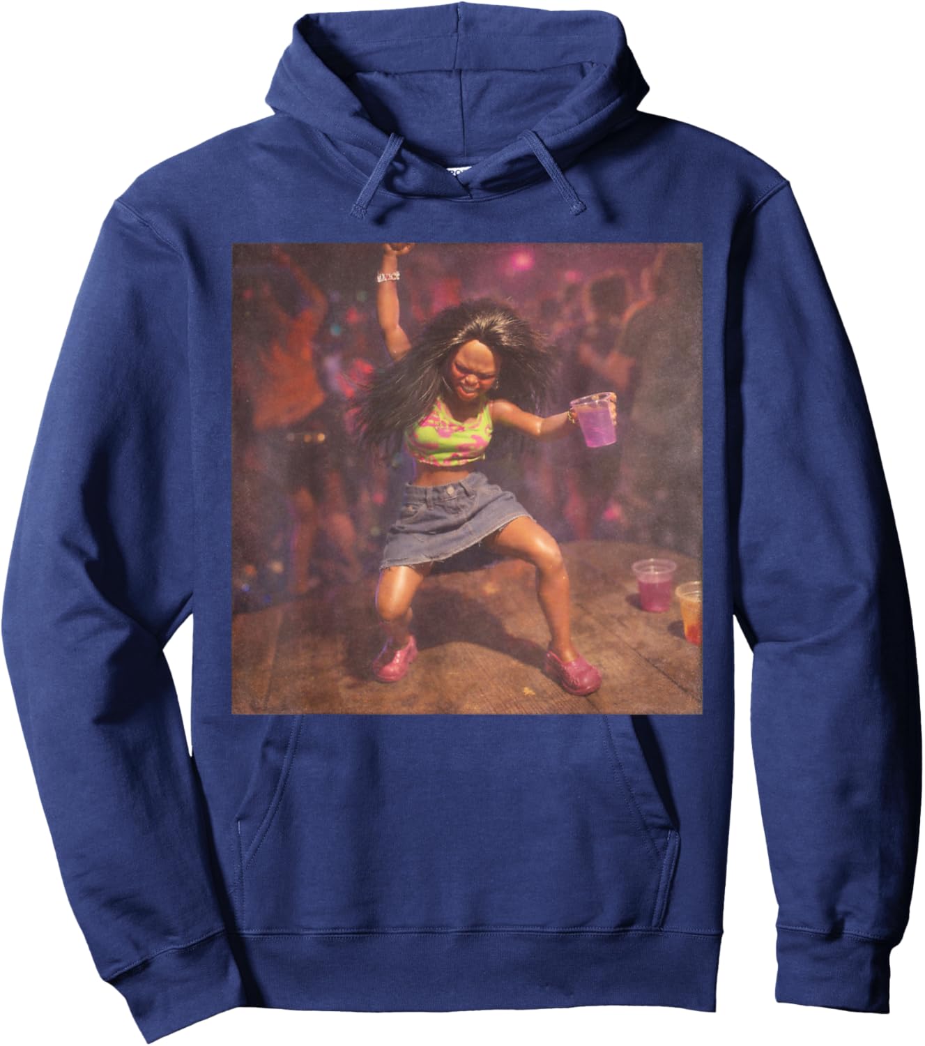 Funny Black Doll Party Meme Hoodie - Hoodie | Navy