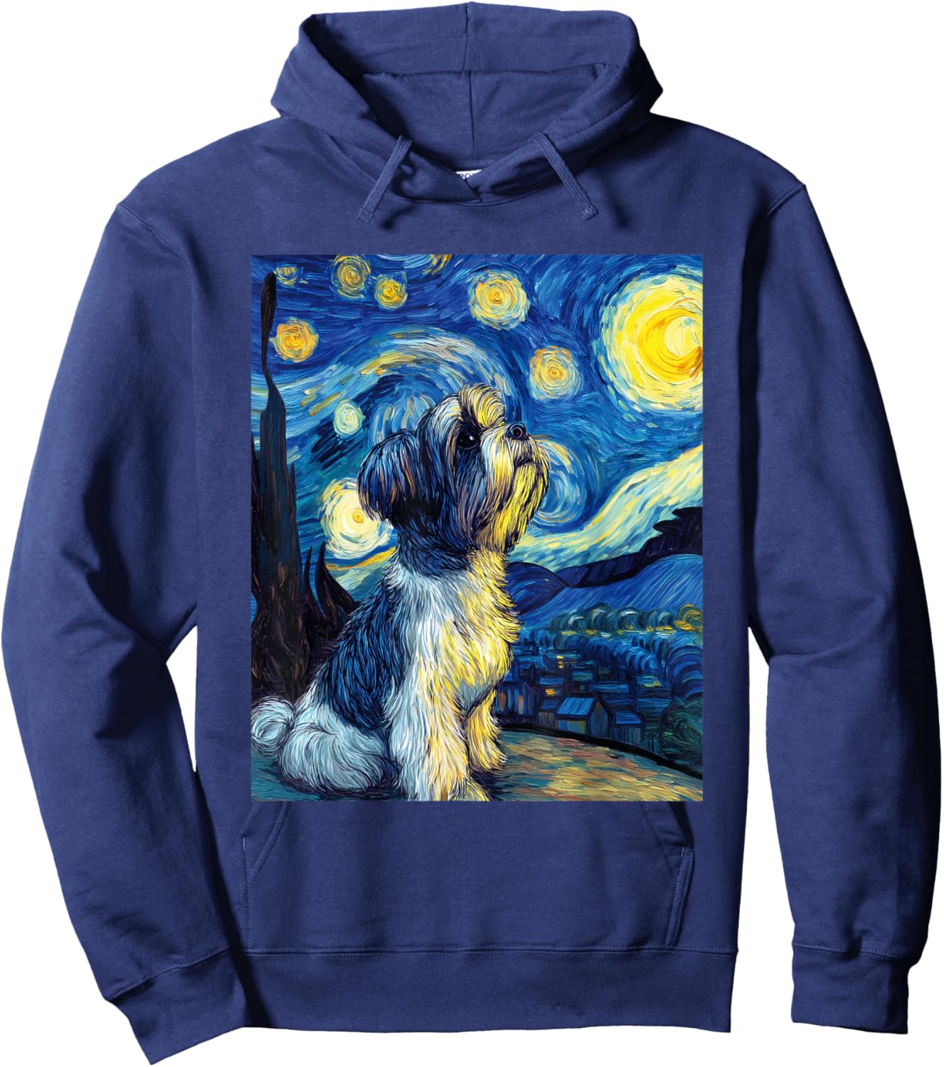 Shih Tzu Dog Van Gogh Starry Night Graphic Hoodie - Hoodie | Navy
