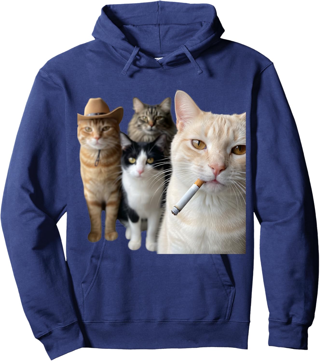 Smoking Cat Squad Funny Cat Art for Cat Lovers Hoodie - Hoodie | Navy
