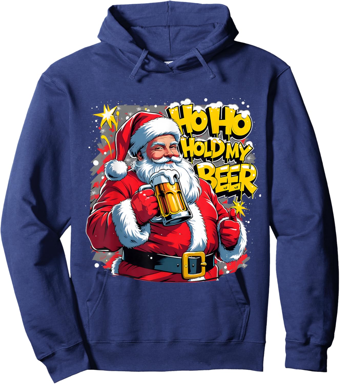 HoHo Hold My Beer Funny Santa Christmas Art Hoodie - Hoodie | Navy