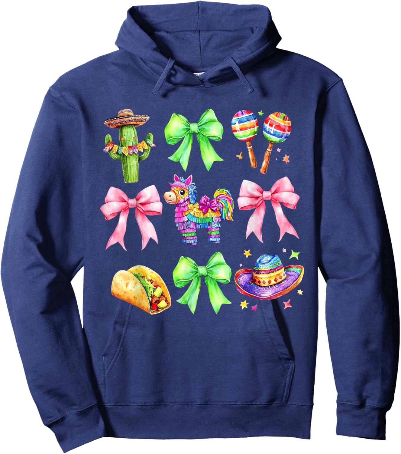 Coquette Pinata Cinco De Mayo Bow Mexican Hoodie - Hoodie | Navy