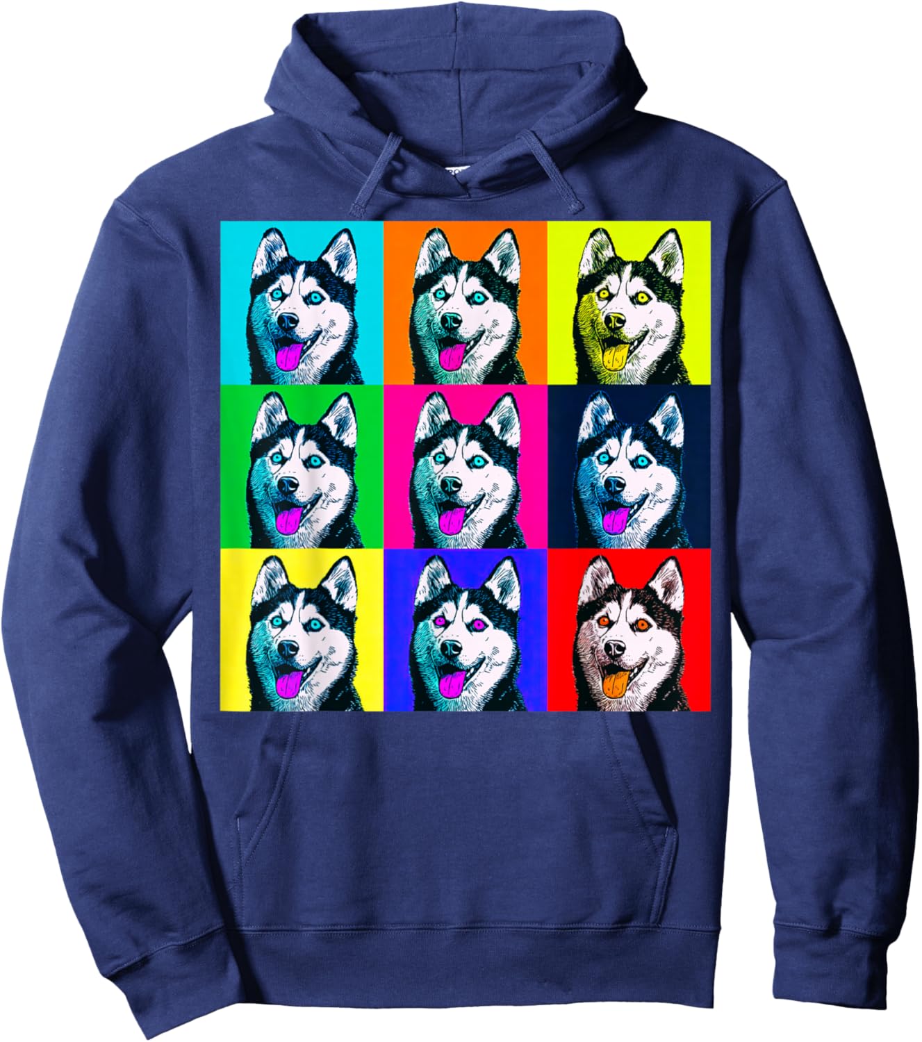 Colorful Husky Pop Art Graphic Dog Hoodie - Hoodie | Navy