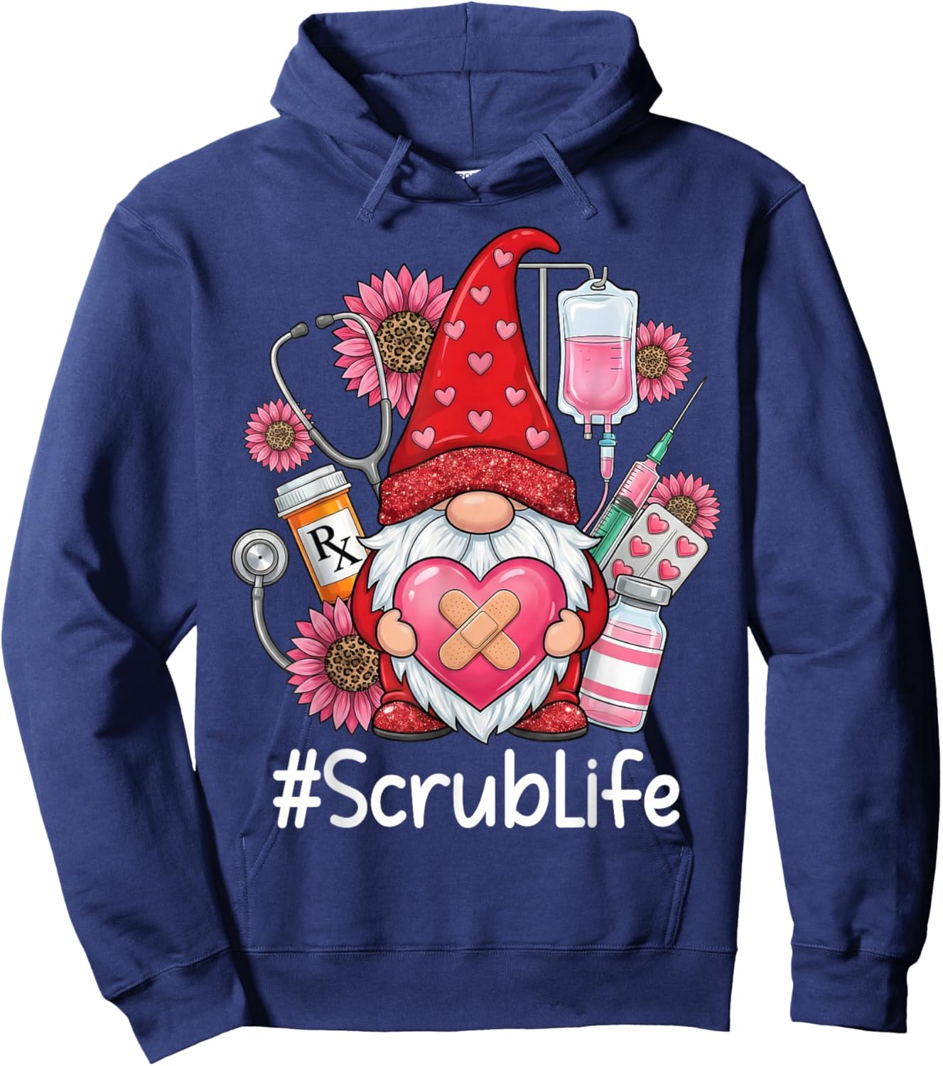 Gnome Nurse Scrub Life Nursing Valentine's Day Hoodie - Hoodie | Navy