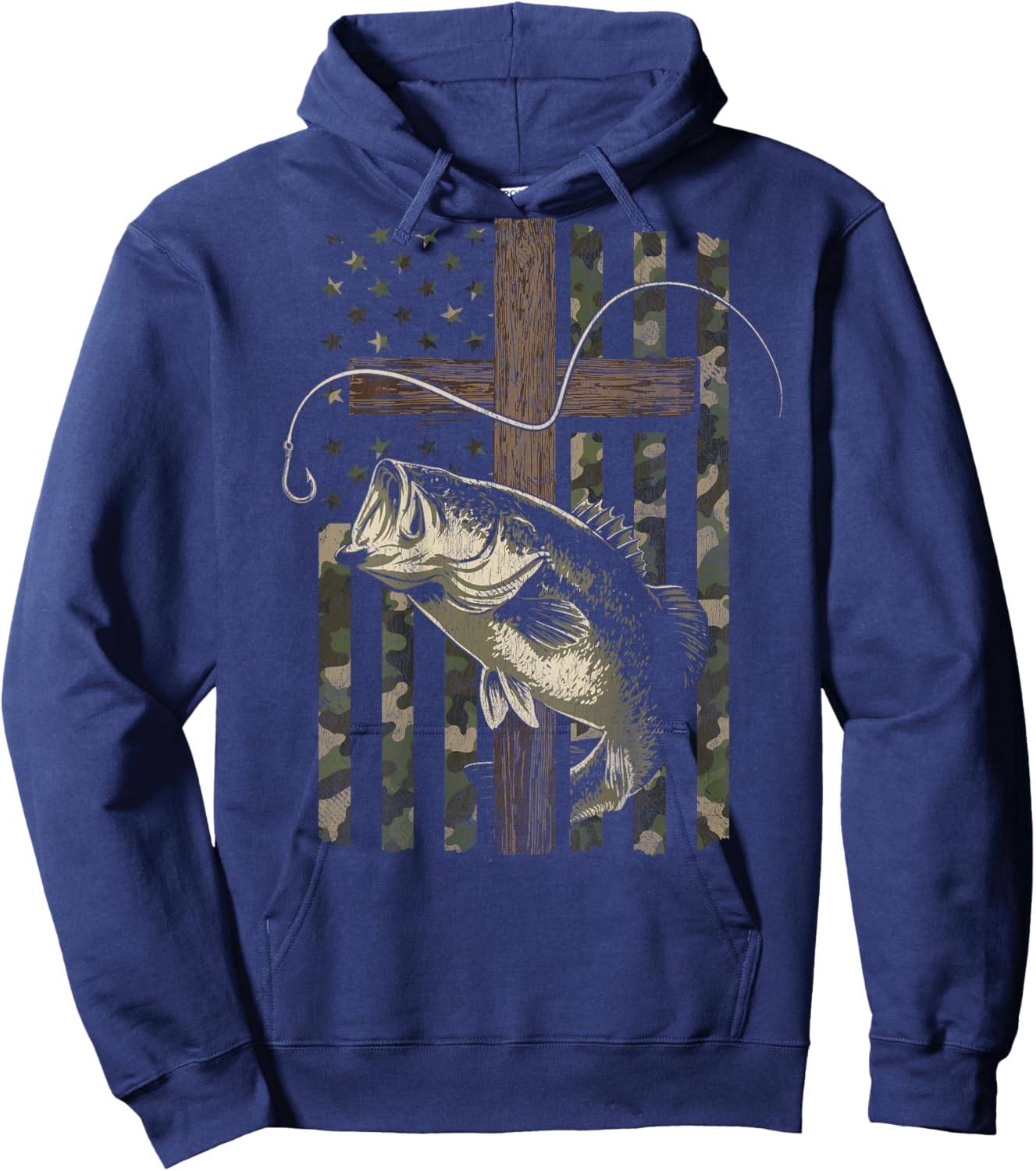 Christian Bass Fishing (Design on Back) Hoodie - Hoodie | Navy