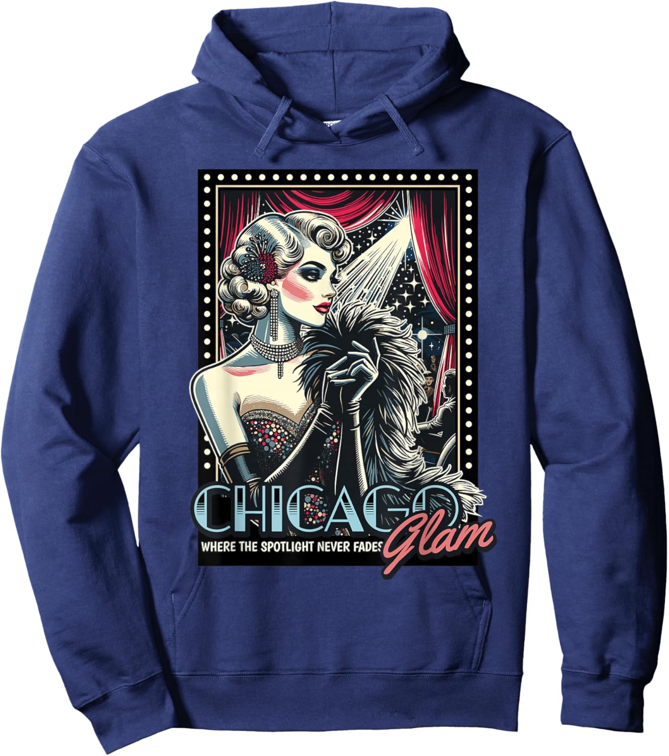 Chicago Glam – Retro Actress Spotlight Design Hoodie - Hoodie | Navy