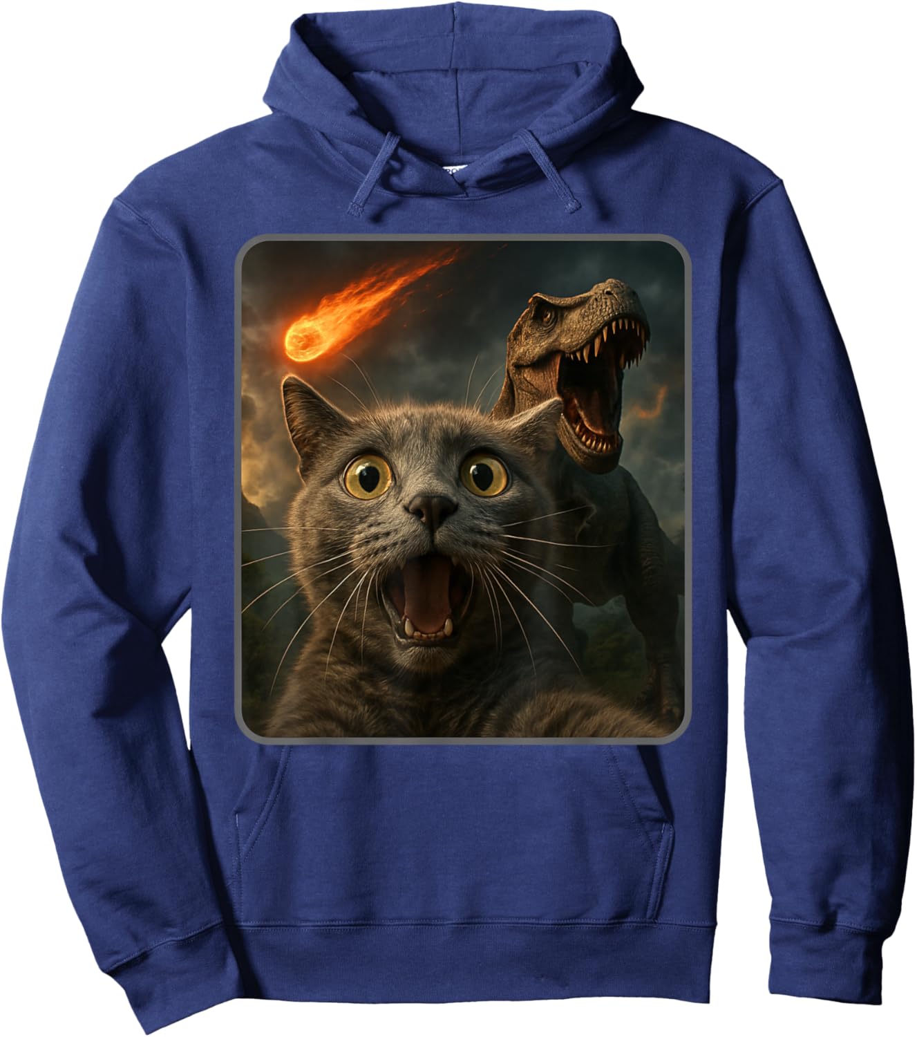 Cat Selfie with a T-Rex Funny Dinosaur Meme Hoodie - Hoodie | Navy
