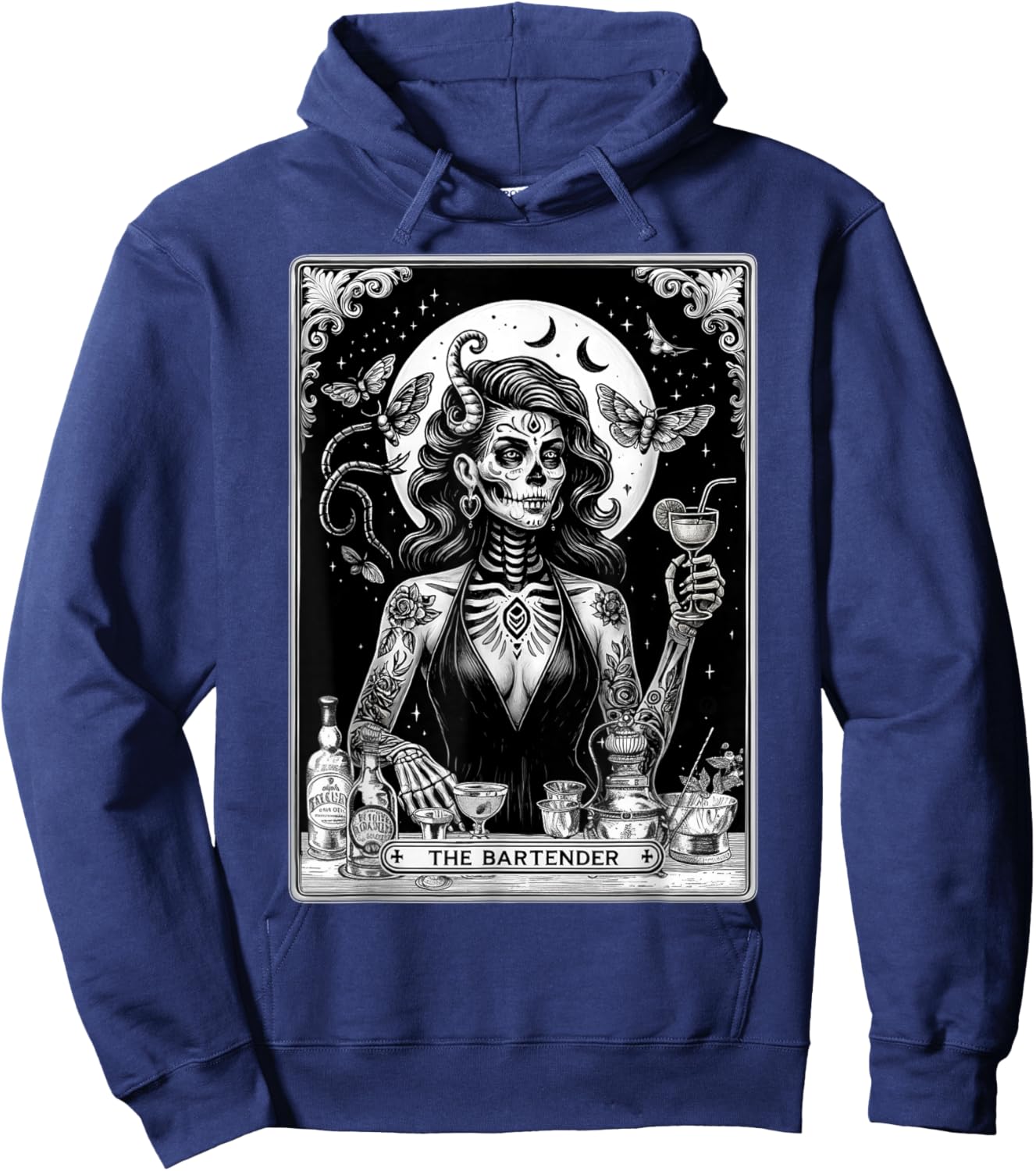 Bartender Tarot Card Skeleton Cocktail Hoodie - Hoodie | Navy