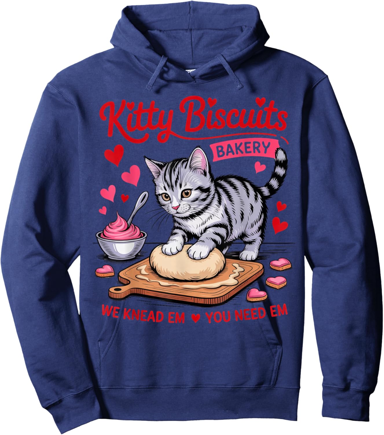 Valentines Cat, Kitty Biscuits Bakery Hoodie - Hoodie | Navy
