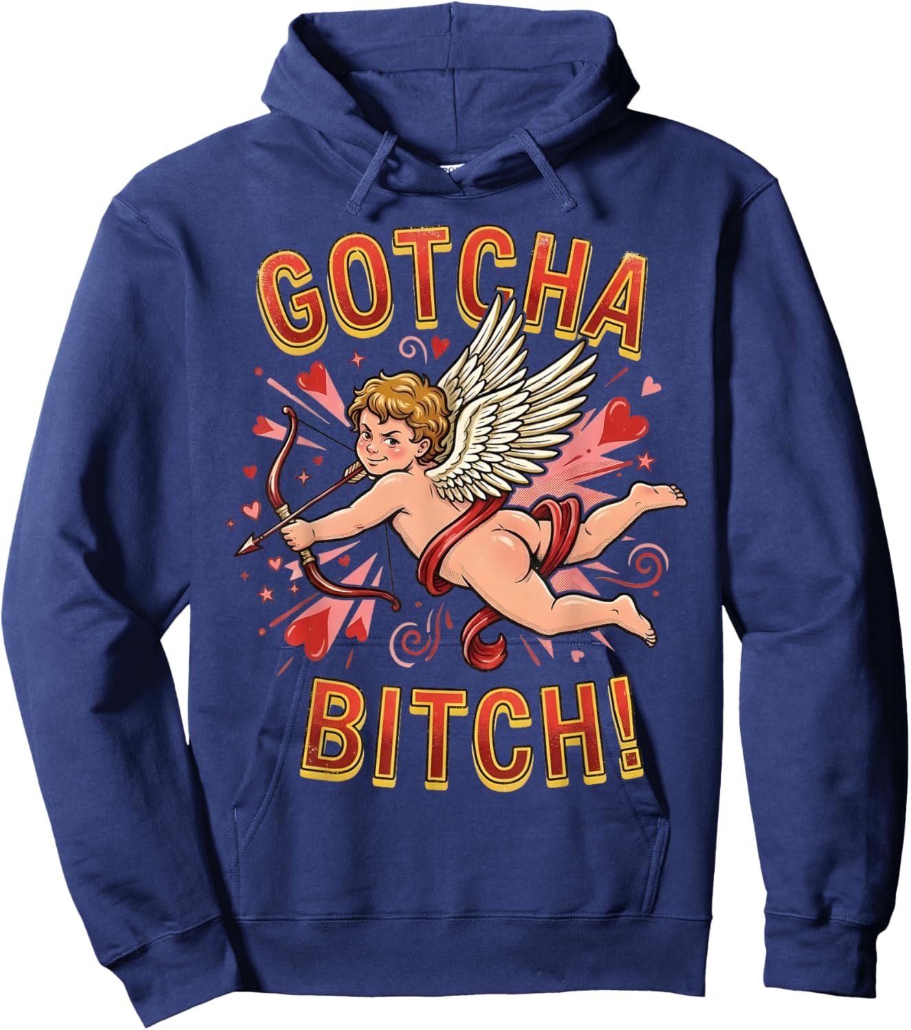Retro Gotcha Bitch Funny Cupid Valentine's Day Hoodie - Hoodie | Navy