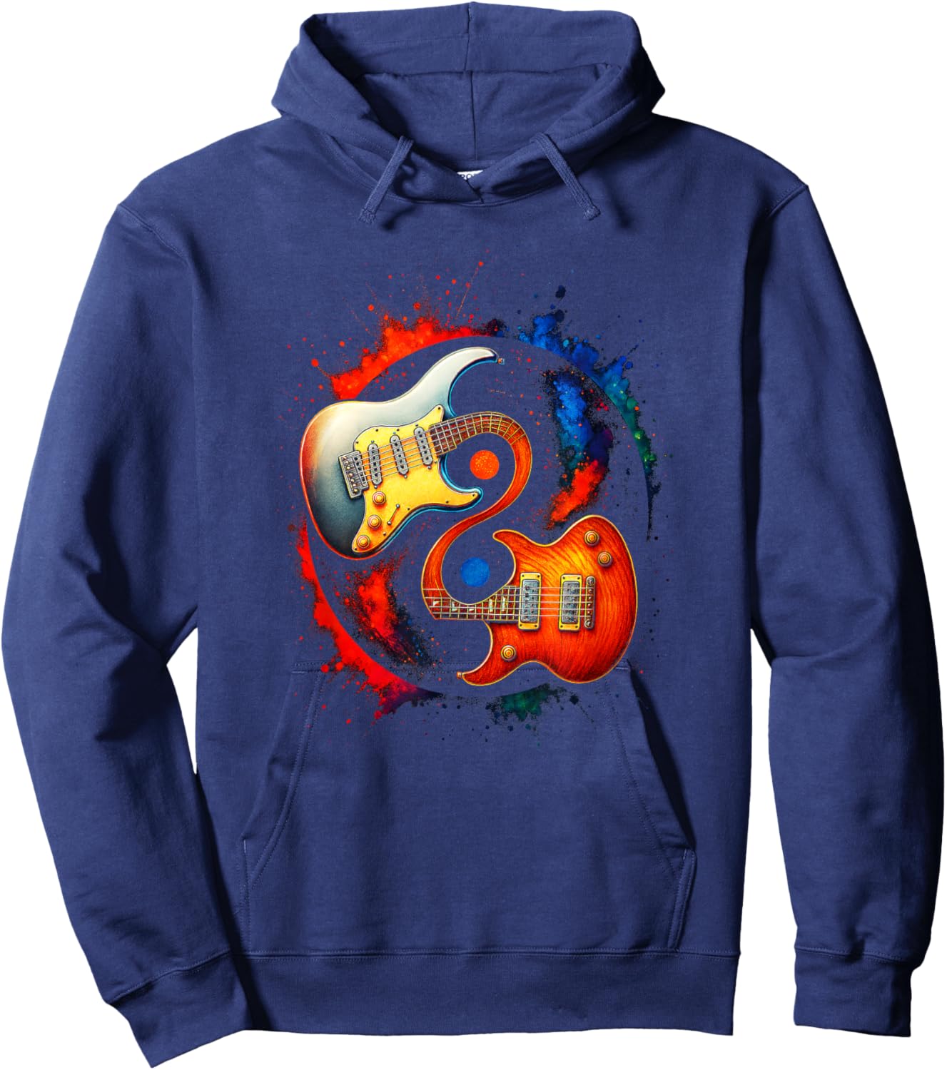 Yin Yang Guitar - Music Lovers Spiritual Art Hoodie - Hoodie | Navy