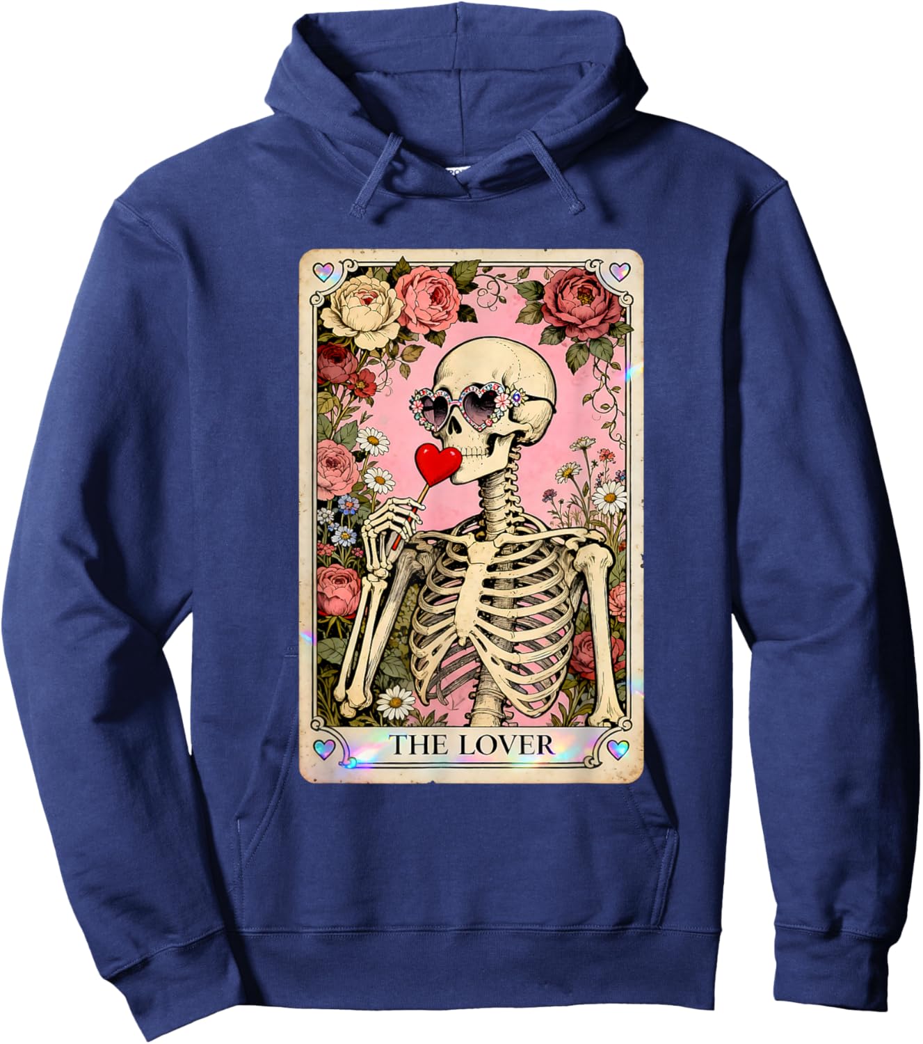The Lover Skeleton Gothic Valentine Tarot Art Hoodie - Hoodie | Navy