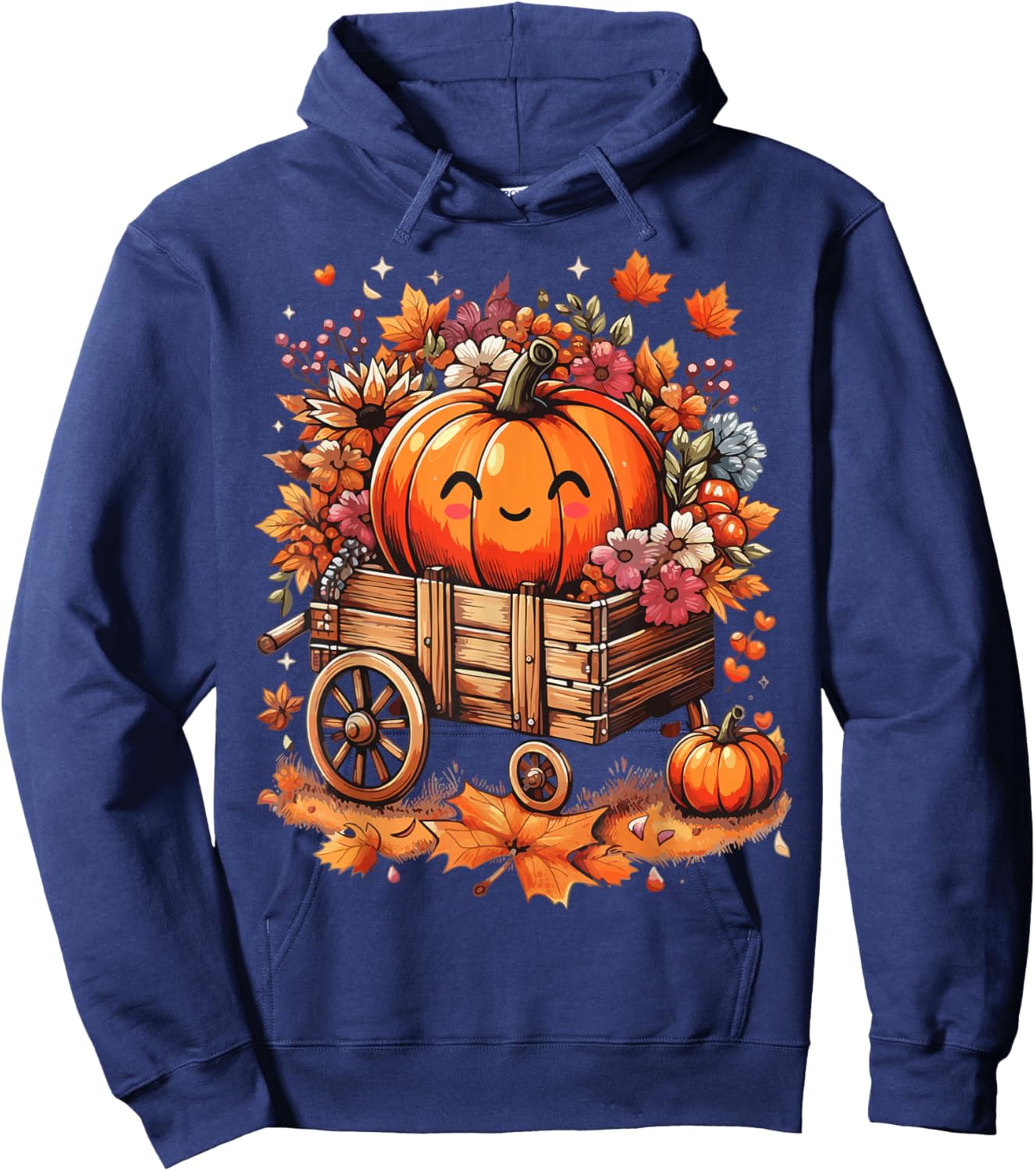 Fall Vintage Pumpkin Autumn Thanksgiving Hoodie - Hoodie | Navy