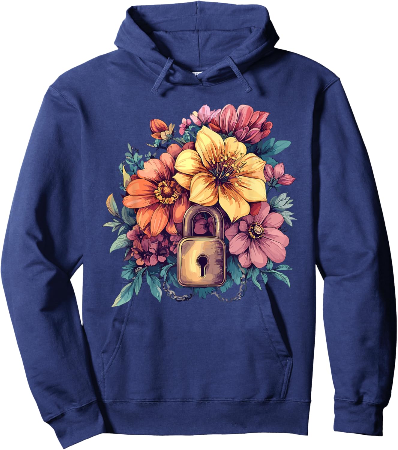 Locked Heart Vintage Floral Secret Garden Hoodie - Hoodie | Navy